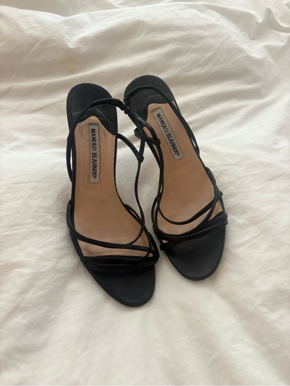 Manolo Blahnik Black Strappy Open-Toe Heels 37.5